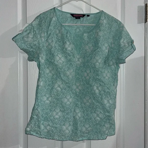 Vineyard Vines by Shep & Ian Linen Top sky blue Medium white thread pattern cute - Picture 2 of 10